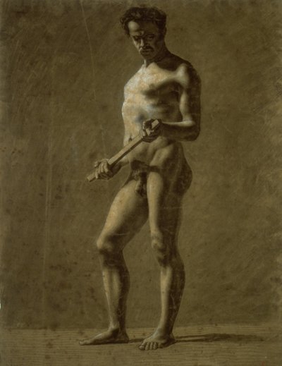 Ayakta Akademik Erkek Çıplak (rekto); Üst Kol Kroki (ters) by Eugène Delacroix