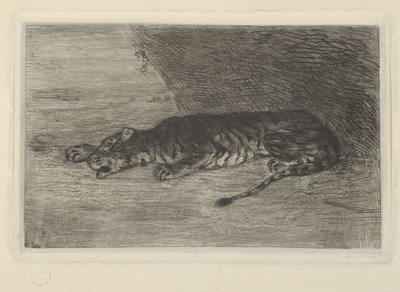 İninin Girişinde Yatan Kaplan, ca. 1828-30., yakl. 1828-30. by Eugène Delacroix