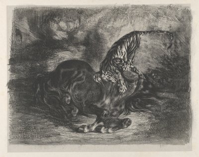 Bir Kaplan Tarafından Düşen Vahşi At, 1828., 1828. by Eugène Delacroix