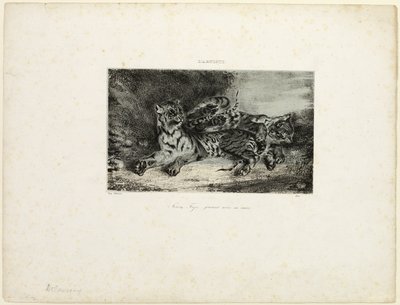 Annesiyle oynayan genç kaplan by Eugène Delacroix