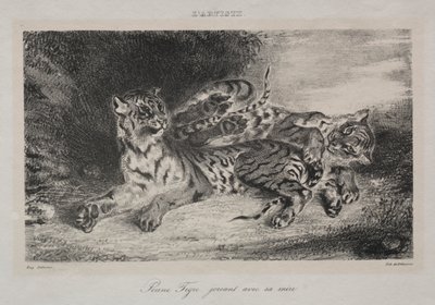 Annesiyle oynayan genç kaplan by Eugène Delacroix