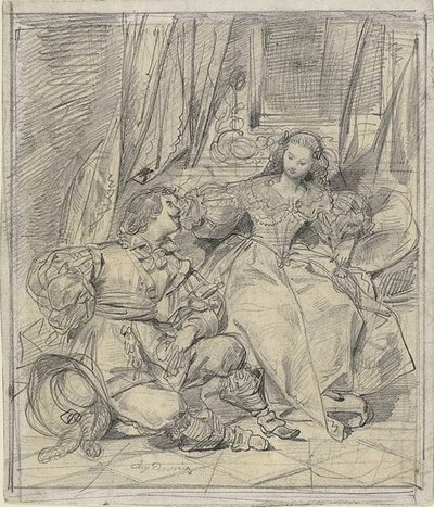 Leydi ve Şövalye by Eugène François Marie Joseph Devéria