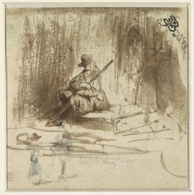 Oturan bir adam ve iki ayakta figür çizimleri by Eugène François de Block