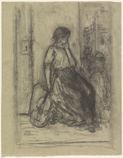 Bir keman ile oturan sokak müzisyeni by Eugène François de Block