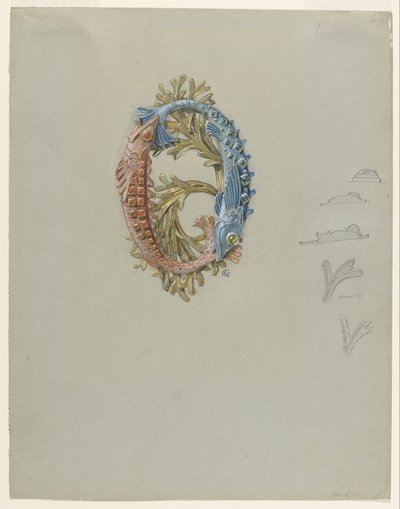 İki Balık ve Yosunlu Kemer Tokası Tasarımı by Eugene Grasset