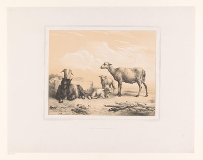 Keçi, koyun ve iki kuzu Çeşitli hayvanlar (dizi başlığı) Études d'Animaux (dizi başlığı) by Eugène Verboeckhoven