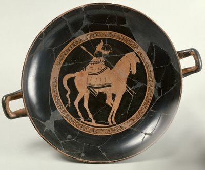 At sırtında bir biniciyi tasvir eden tavan arası kırmızı figürlü fincan (seramik) by Euphronios