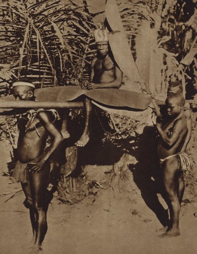 Bir sedye üzerinde taşınan bir Afrika Pigme kabilesinin şefi (s/b fotoğraf) by European Photographer