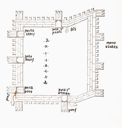 Beş Kapısını gösteren 13. Yüzyıl Antakya Planı, 1880 dolayları by European School