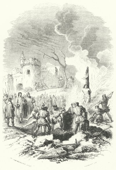 Baldwin V, Hainaut Kontu, babasının topraklarında düzeni yeniden sağlıyor (gravür) by European School