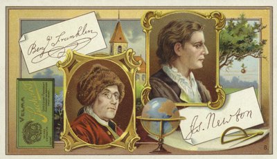 Benjamin Franklin ve Isaac Newton by European School