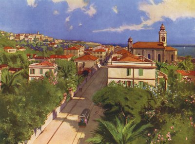 Bordighera, Via Vittorio Emmanuele et Vue Generale (renkli taş baskı) by European School