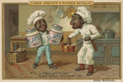 Karikatür Afrikalılar Leibig Et Özü ile Yemek by European School