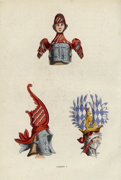 Casques (renkli gravür) by European School
