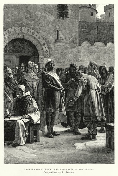 Charlemagne Halkının Bir Toplantısını Tutuyor (gravür) by European School