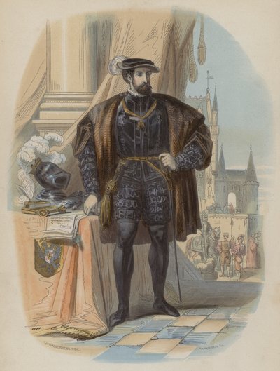 Charles V, Kutsal Roma İmparatoru (renkli gravür) by European School
