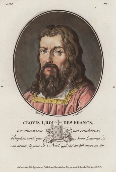 Clovis I, Frank Kralı (renkli gravür) by European School