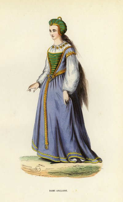 İngiliz Lady (renkli gravür) by European School