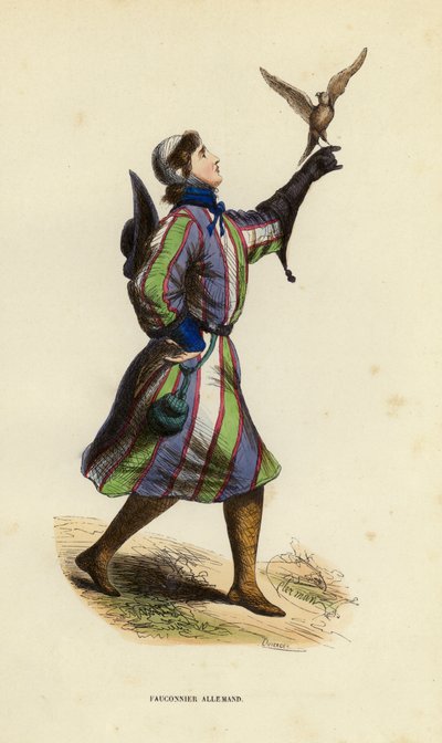 Alman Falconer (renkli gravür) by European School