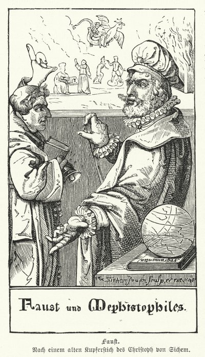 Faust ve Mephistopheles (gravür) by European School