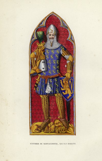 Gonthier De Schwarzbourg, Romalıların Kralı (renkli gravür) by European School