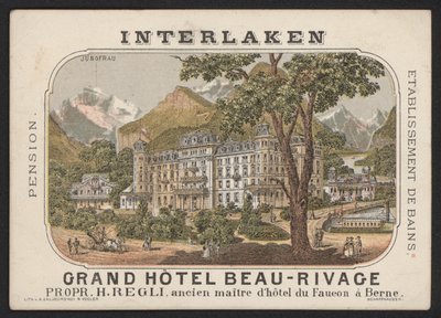 Grand Hotel Beau-Rivage, Interlaken (renkli gravür) by European School