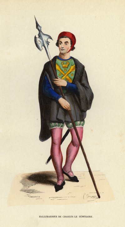 Hallebardier De Charles Le Temeraire (renkli gravür) by European School