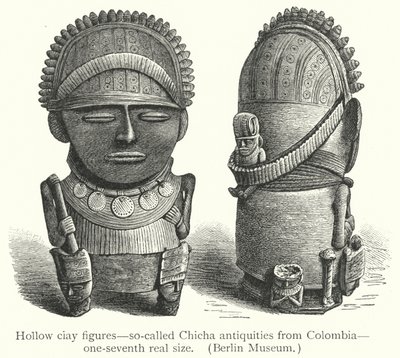 Kolombiya'dan Chicha antikaları olarak adlandırılan içi boş ciay figürleri (gravür) by European School