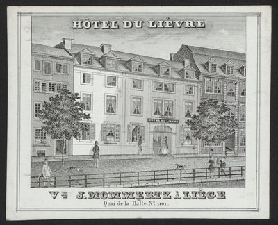 Hotel Du Lievre, J Mommertz, Liege (gravür) by European School