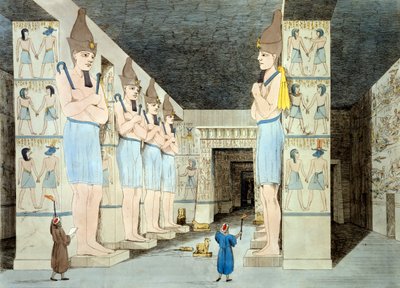 Abu Simbel'deki Ramses Tapınağı'nın içi (renkli gravür) by European School