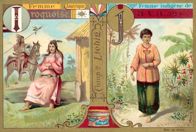 Iroquois ve Cava kadınları (chromolitho) by European School