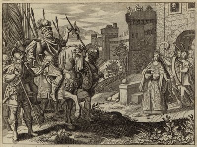Ammonluları yendikten sonra kızı tarafından karşılanan Jephthah (gravür) by European School
