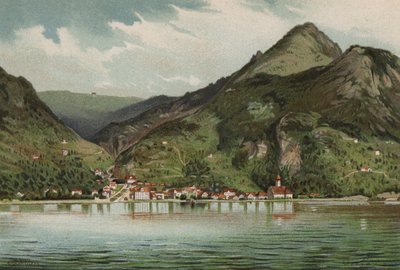 Lucerne Gölü: Gersau (renkli litografi) by European School