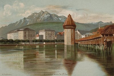 Lucerne Gölü: Pilate Dağı (renkli lito) by European School