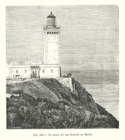 Cape Spartel deniz feneri, Fas (gravür) by European School