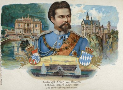 Bavyera Kralı II. Ludwig ve en sevdiği kaleler (chromolitho) by European School