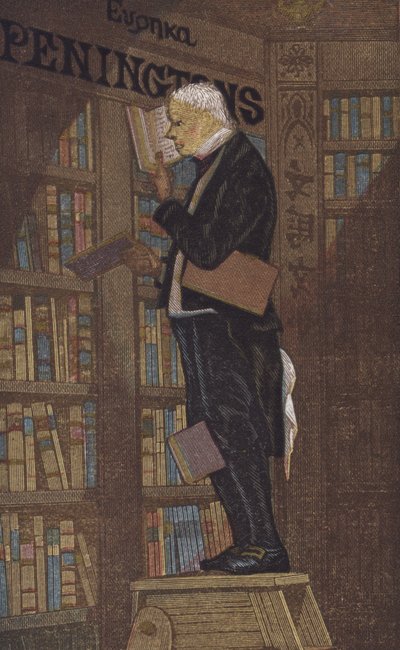 Bir kitapçıda bir merdivenin tepesindeki adam (renkli taş) by European School