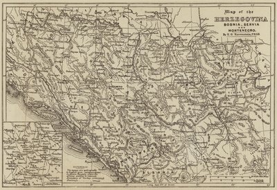 Hersek, Bosna, Sırbistan ve Karadağ Haritası (gravür) by European School