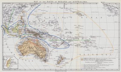 Okyanusya ve Avustralasya Irkları Haritası (renkli taş baskı) by European School