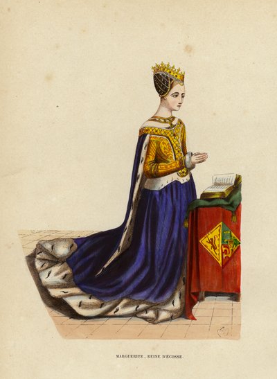Marguerite, İskoç Kraliçesi (renkli gravür) by European School