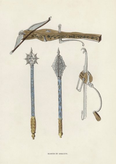 Sopalar ve Arbalet (renkli gravür) by European School