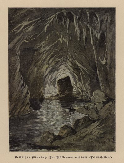 Mullerdom ve Petrusfelsen (Muller Hall ve Aziz Petrus Kayası), Skokjan Mağaraları, Slovenya (renkli gravür) by European School