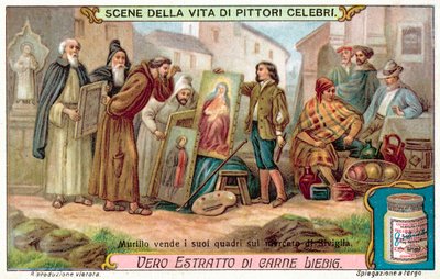 Murillo resimlerini Sevilla pazarında satıyor (chromolitho) by European School
