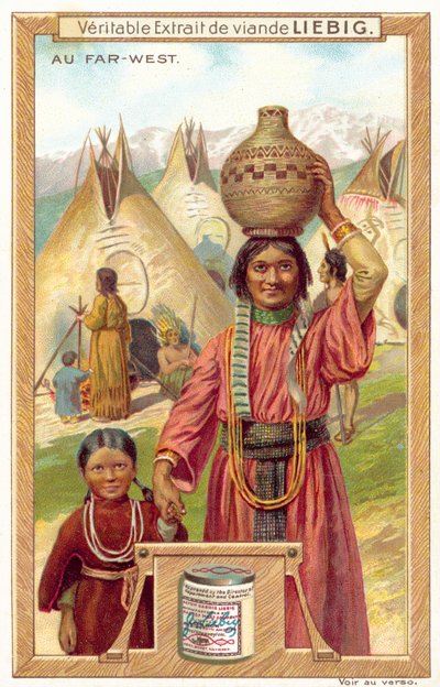 Kızılderili köyü (chromolitho) by European School