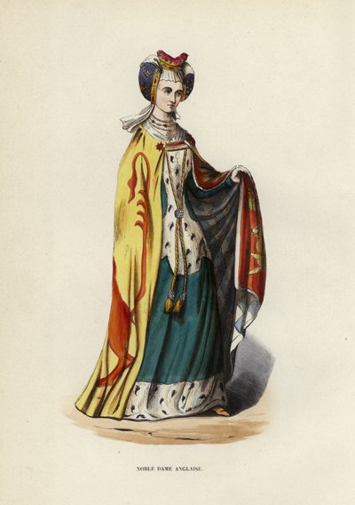 Noble English Lady (renkli gravür) by European School