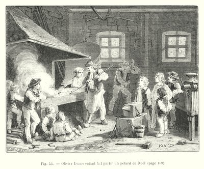 Olivier Evans çocukken bir Noel havai fişek patlatıyor (gravür) by European School