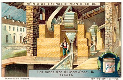 Monte Rosa altın madenlerinde cevher değirmeni, İtalya (chromolitho) by European School