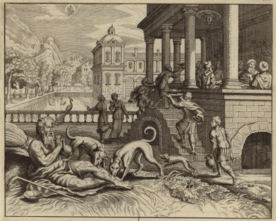 Zengin adam ve dilenci Lazarus benzetmesi (gravür) by European School