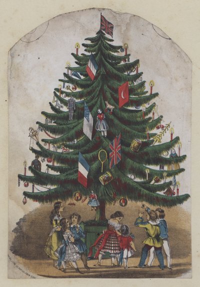 Noel ağacının altındaki insanlar, tebrik kartı (renkli taş) by European School