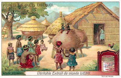 Bir kukla gösterisi izleyen Polinezyalı çocuklar (chromolitho) by European School